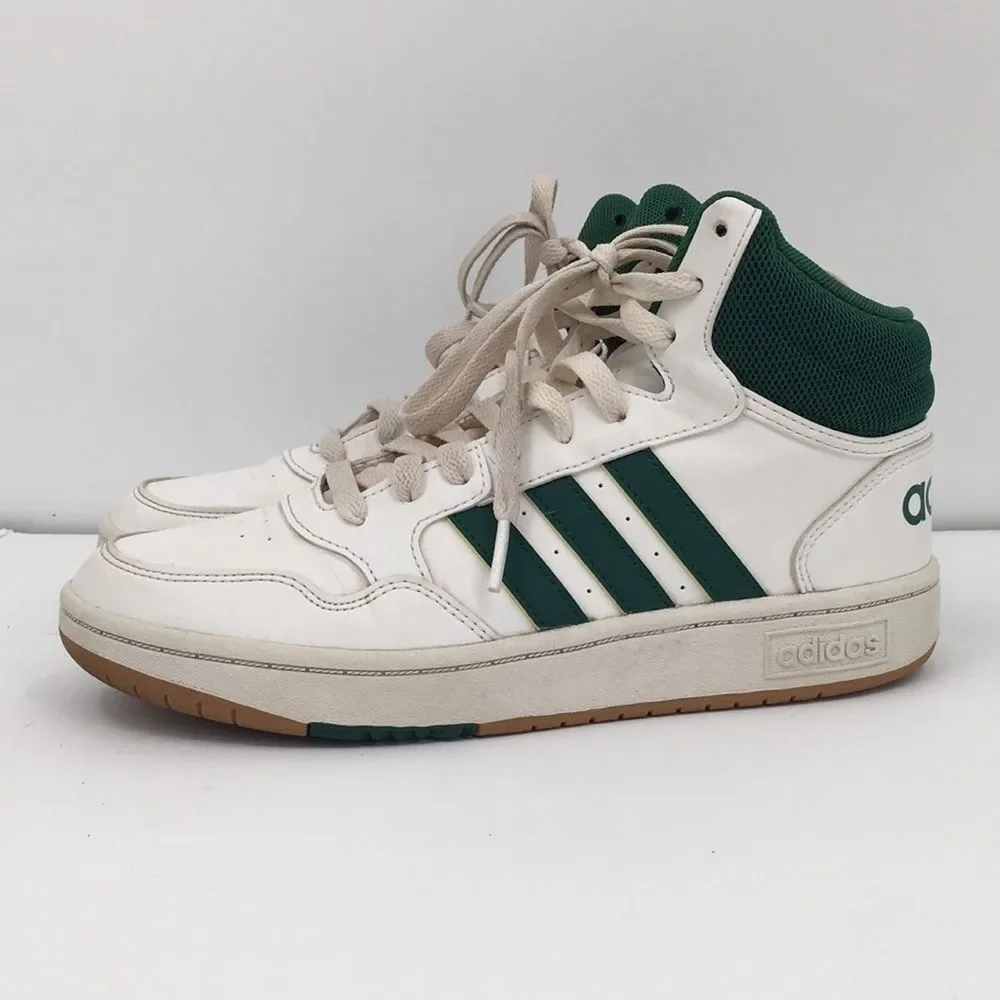 Adidas Hoops Mid Shoes High-Top Sneakers White Green Stripes kids 4 1/2